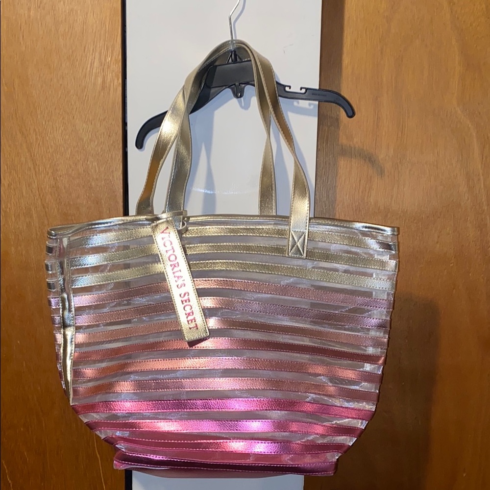 💖NWT Victoria's Secret Glamorous Pink and Gold Tote or Beach Bag - Large